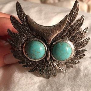 Owl silver and turquoise bangle